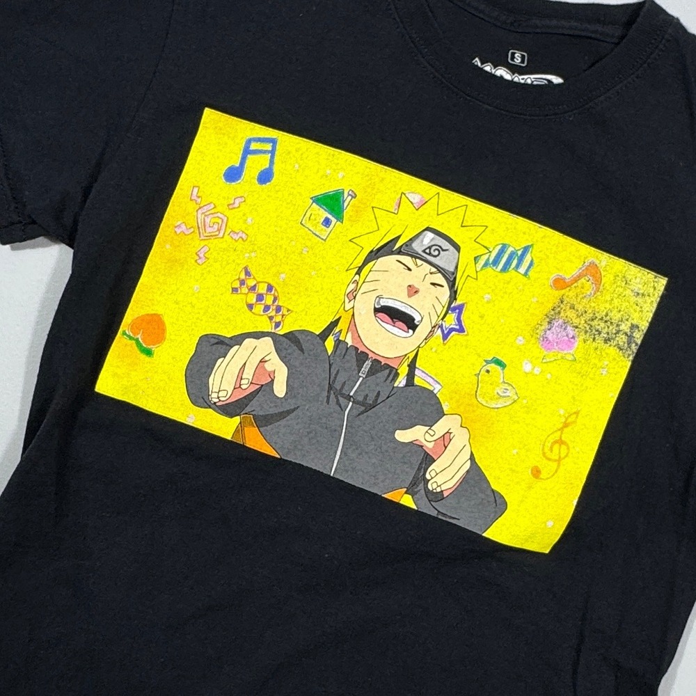 Naruto Shippuden Graphic T-Shirt‎ Mens Small Black Anime Naruto Uzumaki Laughing